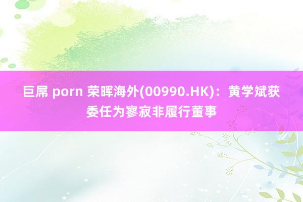 巨屌 porn 荣晖海外(00990.HK)：黄学斌获委任为寥寂非履行董事